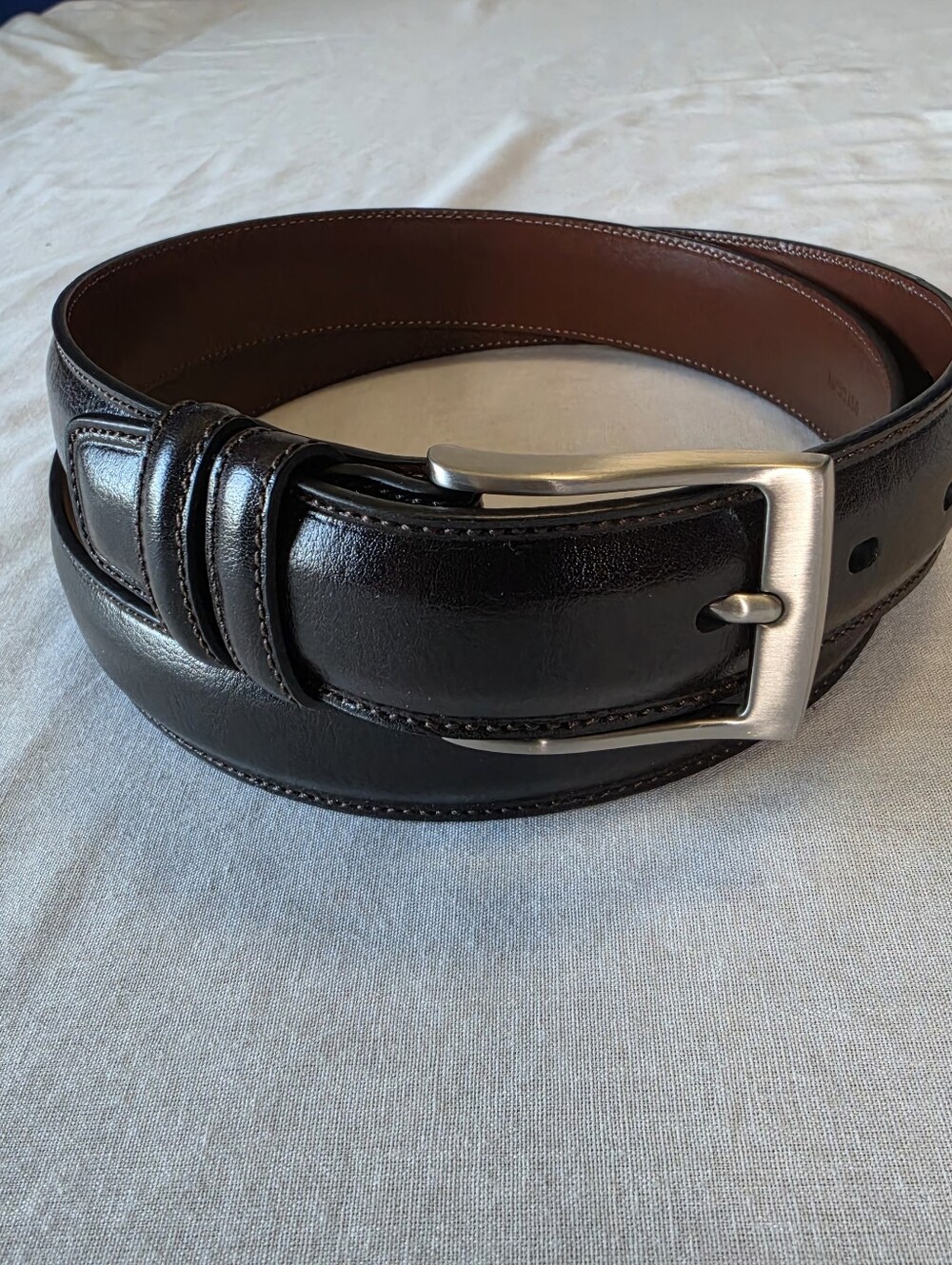 Perry Ellis  Men's Size 36 Chocolate Brown Bonded Leather Belt Silver Buckle